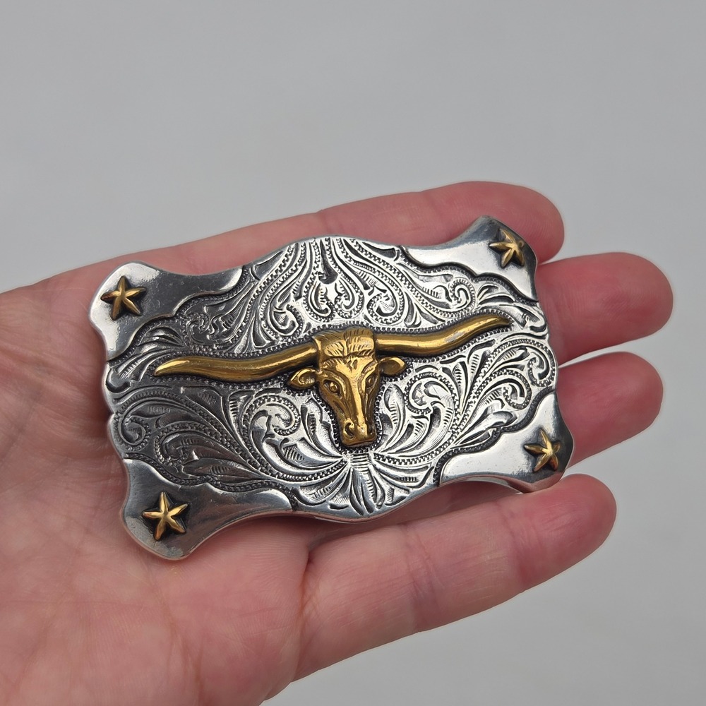 Western Cowboy Belt Buckle Silver Gold Tone Longhorn Bull Star Floral Cowgirl